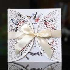 Elegant Invitation Card Square Wedding Card Big Ribbon Bow Customization